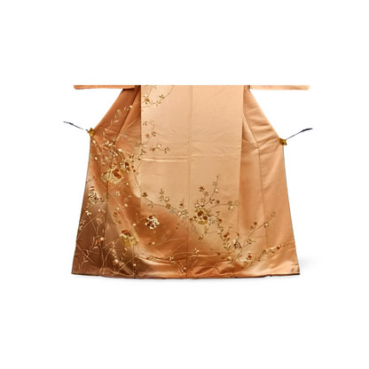 Japanese ceremonial silk Hōmongi with snow circle and chrysanthemum in gold — Renaras atelier