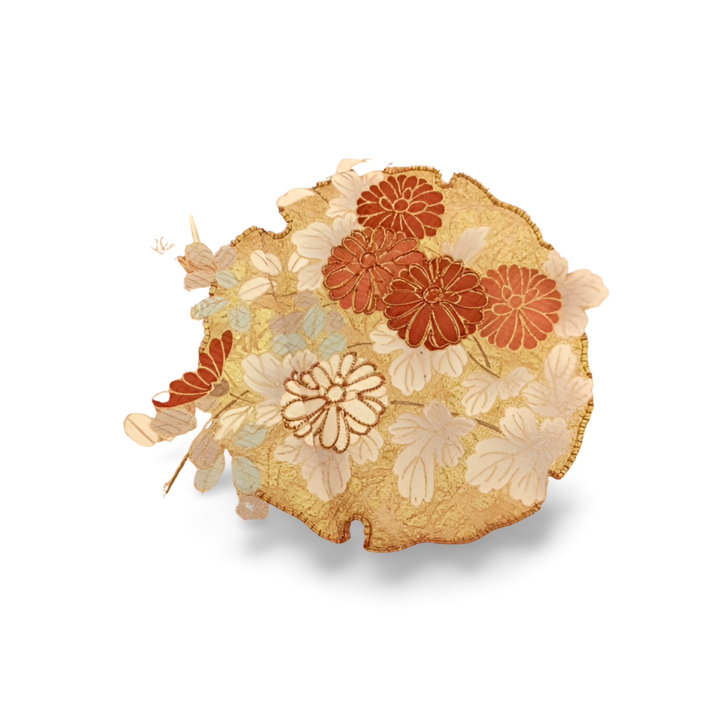 Japanese ceremonial silk Hōmongi with snow circle and chrysanthemum in gold — Renaras atelier