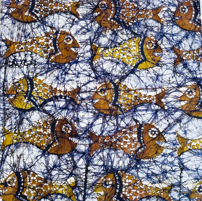 Cotton Furoshiki – The Shoal, Fish in Ochre and Indigo
