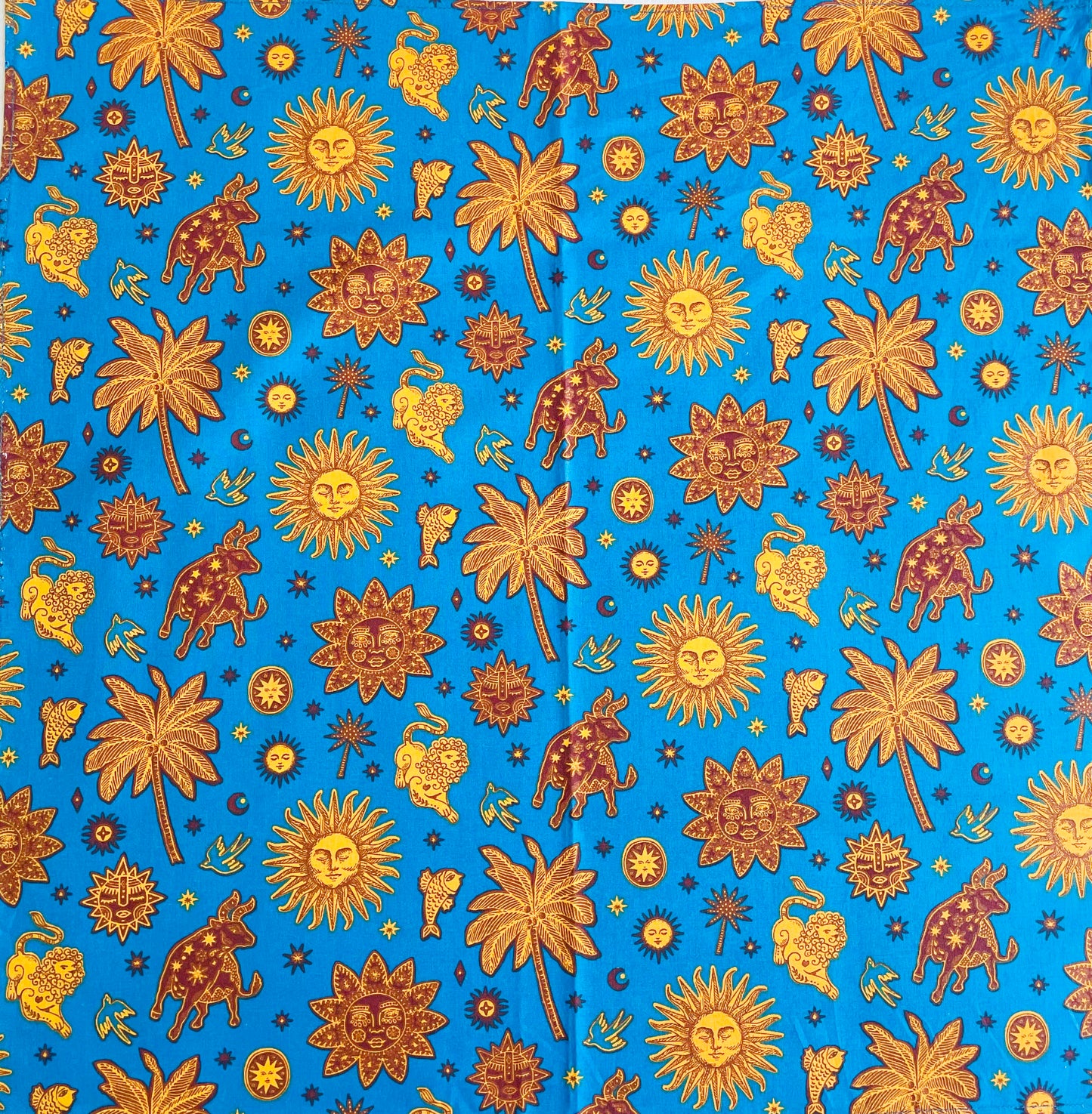 Cotton Furoshiki – The Folk Sun, Suns and Lions in Bright Blue