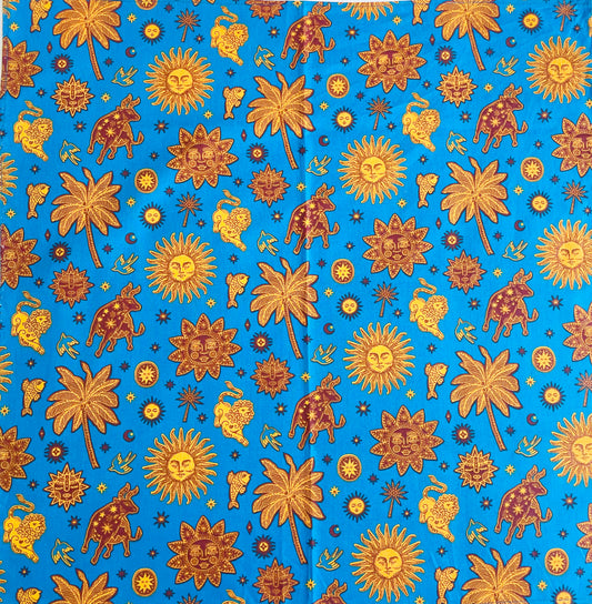 Cotton Furoshiki – The Folk Sun, Suns and Lions in Bright Blue