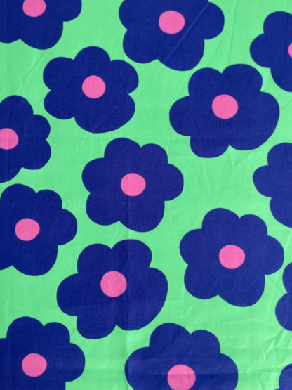Cotton Furoshiki – The Pop Bloom, Cobalt Flowers in Mint