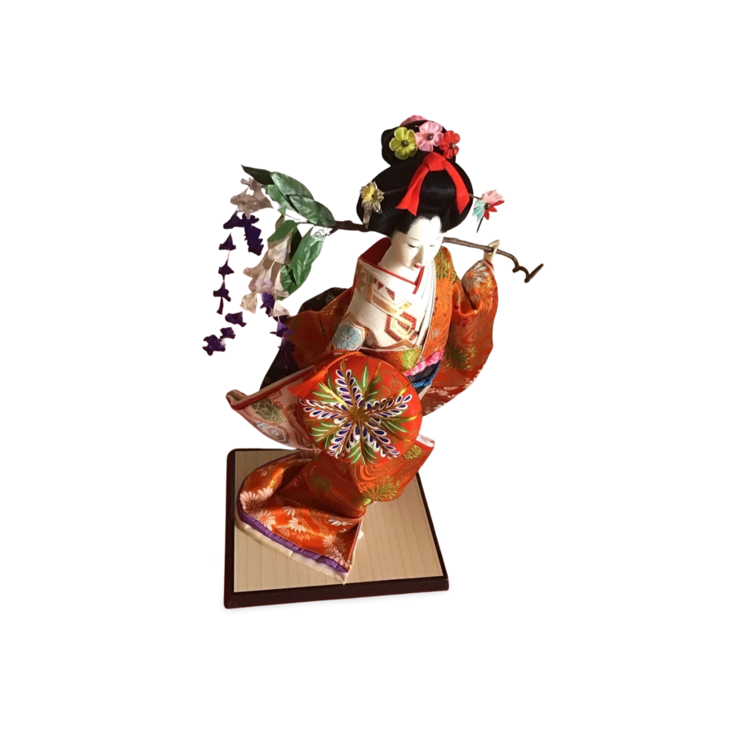 Japanese Fujimusume ningyō by Aiho in persimmon and gold brocade — Renaras atelier