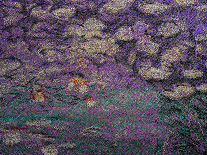Japanese ceremonial silk wall tapestry with abstract water lily in violet and silver — Renaras atelier