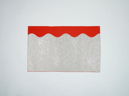 Japanese ceremonial silk placemat with linear horizon in vermilion and gunmetal — Renaras atelier
