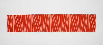 Japanese ceremonial silk table runner with radiating silver geometry on red ground — Renaras atelier