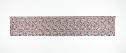 Japanese ceremonial silk table runner with damask medallion in aubergine and gold — Renaras atelier