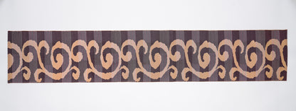 Japanese ceremonial silk table runner with baroque swirl in oxblood and champagne — Renaras atelier