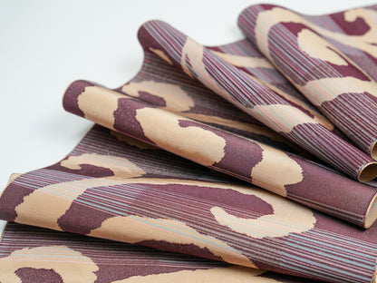 Japanese ceremonial silk table runner with baroque swirl in oxblood and champagne — Renaras atelier