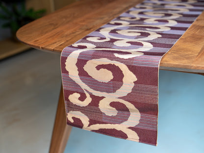 Japanese ceremonial silk table runner with baroque swirl in oxblood and champagne — Renaras atelier