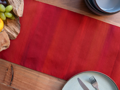 Japanese ceremonial silk table runner in ombré scarlet to bordeaux — Renaras atelier