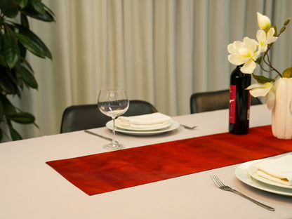 Japanese ceremonial silk table runner in ombré scarlet to bordeaux — Renaras atelier