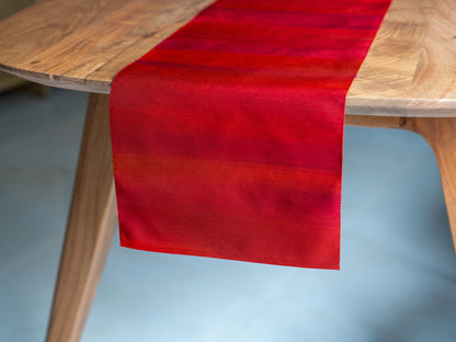 Japanese ceremonial silk table runner in ombré scarlet to bordeaux — Renaras atelier