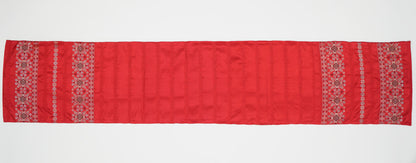 Japanese ceremonial silk table runner with yukiwa snowflake in crimson and gold — Renaras atelier