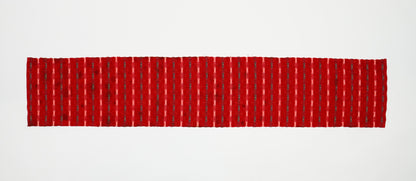 Japanese ceremonial silk table runner in crimson Shijira-ori three-dimensional weave — Renaras atelier