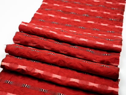 Japanese ceremonial silk table runner in crimson Shijira-ori three-dimensional weave — Renaras atelier