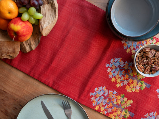 The Aki-No-Mori | Vintage Japanese Reversible Silk Table Runner, Momiji Autumn Forest