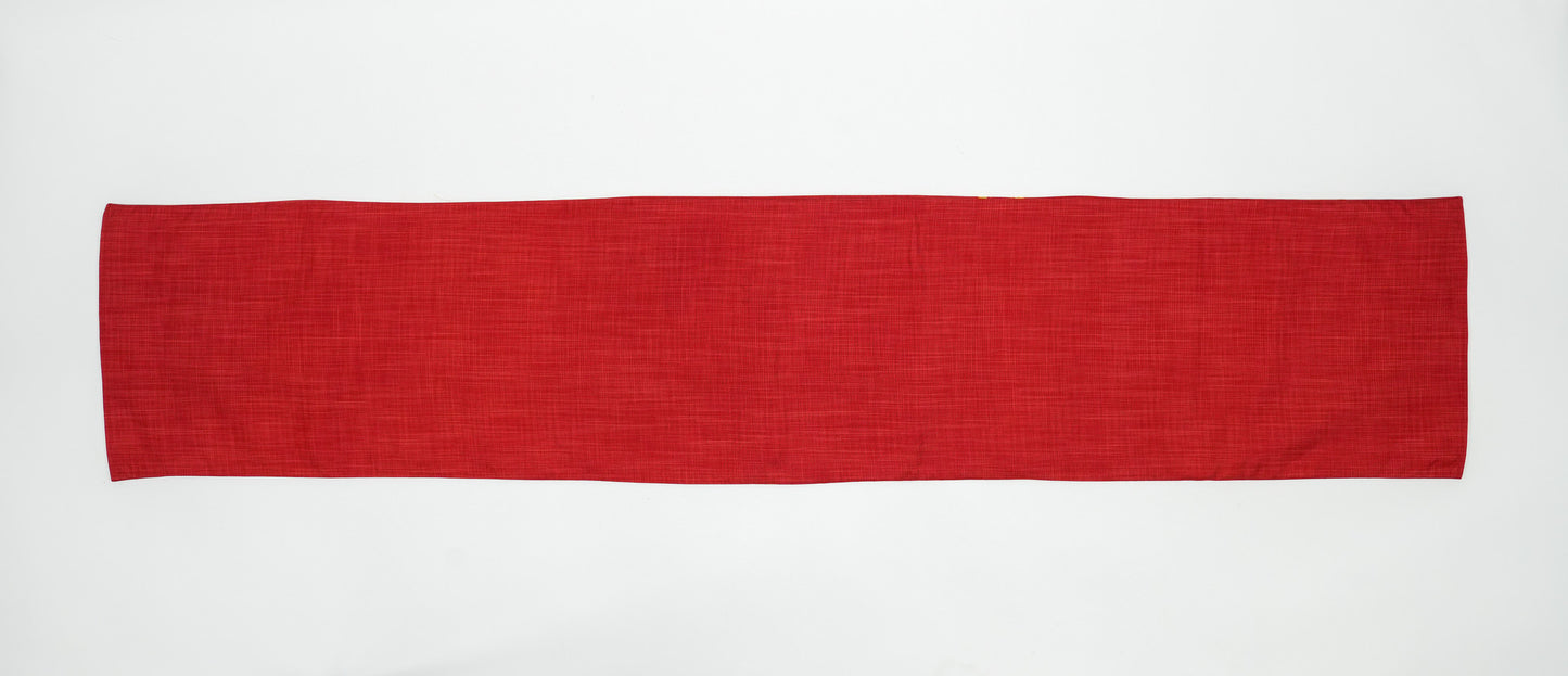 Japanese ceremonial silk table runner with momiji maple forest in crimson and multicolour — Renaras atelier