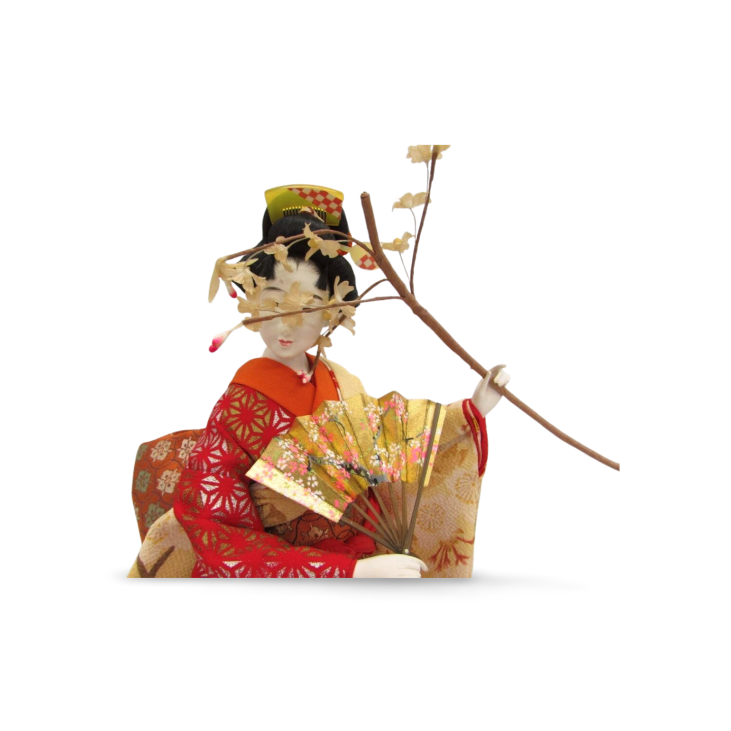 Japanese Oyama Ningyō Maiko doll in dance posture with crimson kimono — Renaras atelier