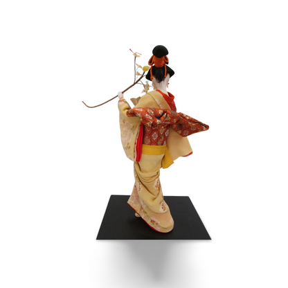 Japanese Oyama Ningyō Maiko doll in dance posture with crimson kimono — Renaras atelier