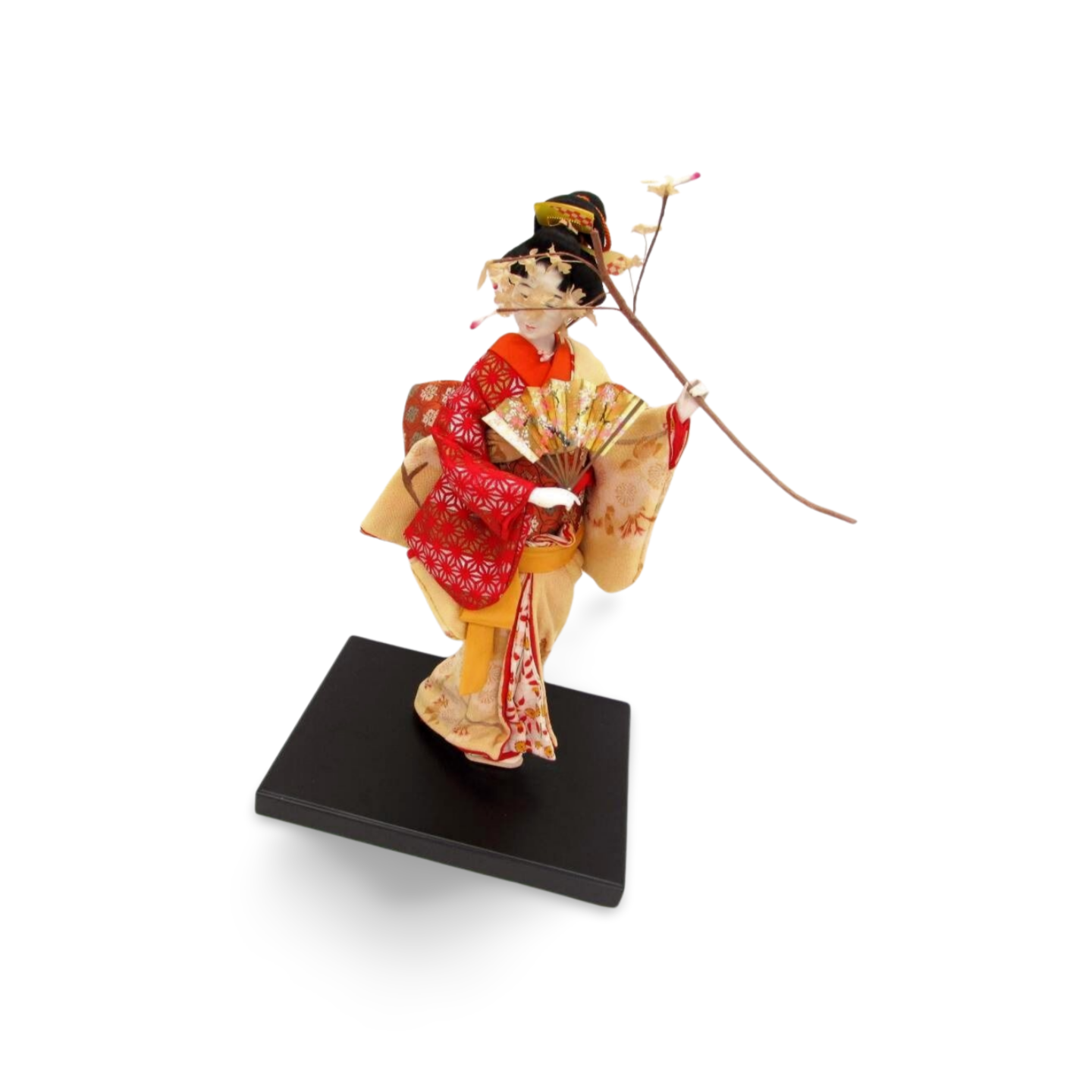 Japanese Oyama Ningyō Maiko doll in dance posture with crimson kimono — Renaras atelier