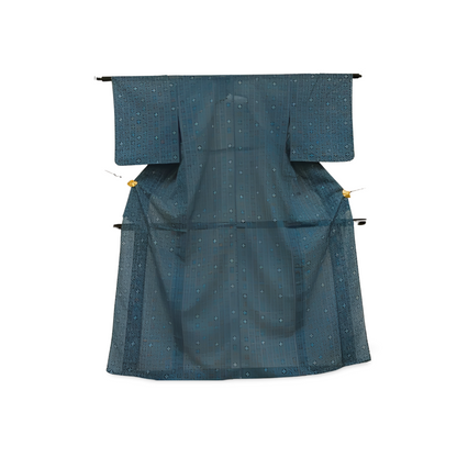 Japanese Ro summer kimono in indigo Kasuri with wildflowers — Renaras atelier