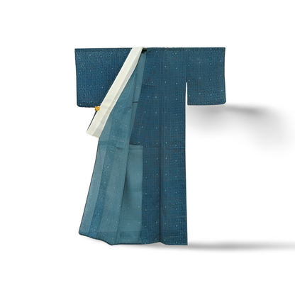 Japanese Ro summer kimono in indigo Kasuri with wildflowers — Renaras atelier