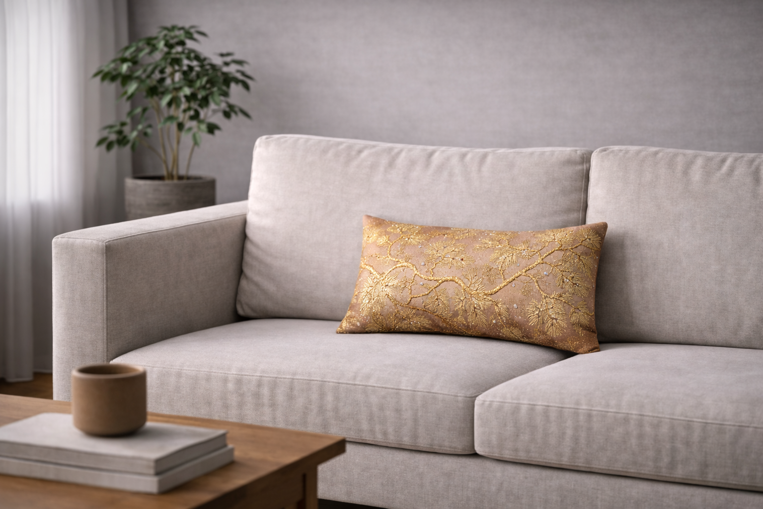 Renaras The Copper Gold Royal Kiku — Japanese Silk Lumbar Pillow, Copper Imperial Chrysanthemum Obi — Japanese silk pillow cover view 4