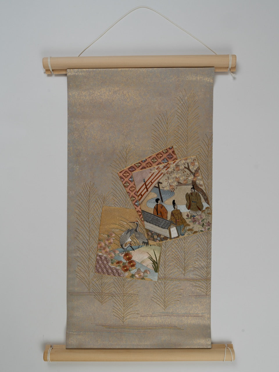 Imperial Reverie: Hand-Embroidered Gold Silk Tapestry