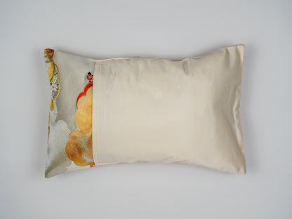 Japanese ceremonial silk lumbar pillow with zuiun auspicious cloud motif in white and gold — Renaras atelier