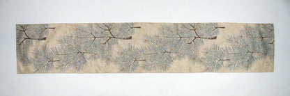 Japanese ceremonial silk table runner with matsu pine in cream and silver — Renaras atelier