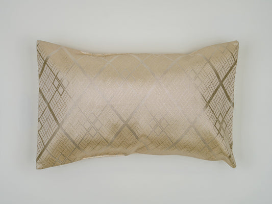 Japanese ceremonial silk lumbar pillow with tonal weave in cream and pearl — Renaras atelier