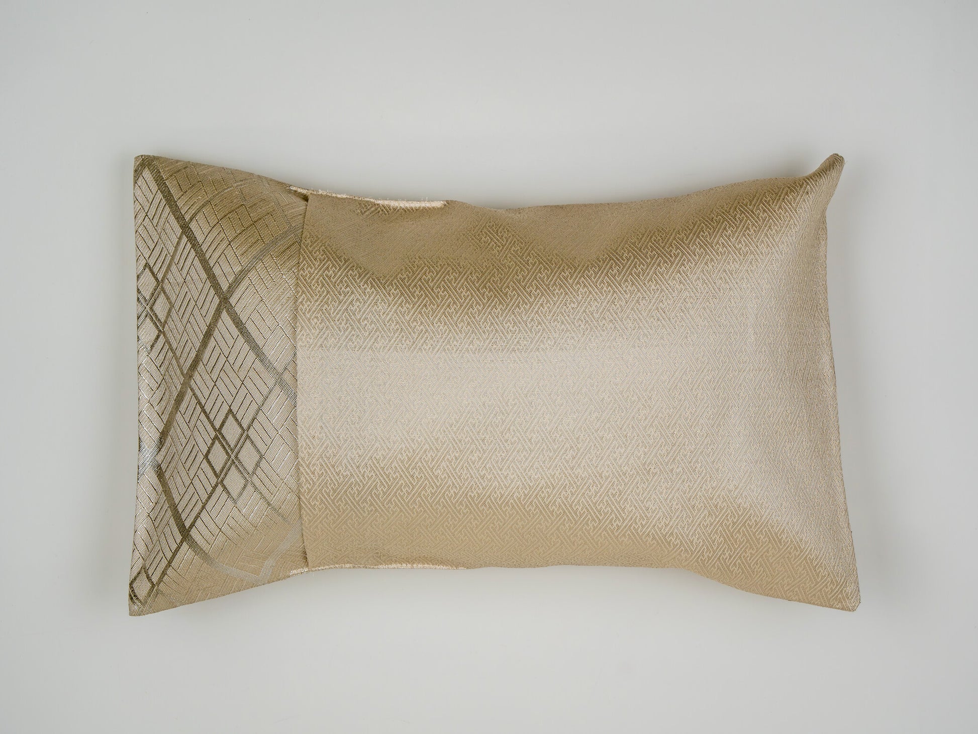 Japanese ceremonial silk lumbar pillow with tonal weave in cream and pearl — Renaras atelier