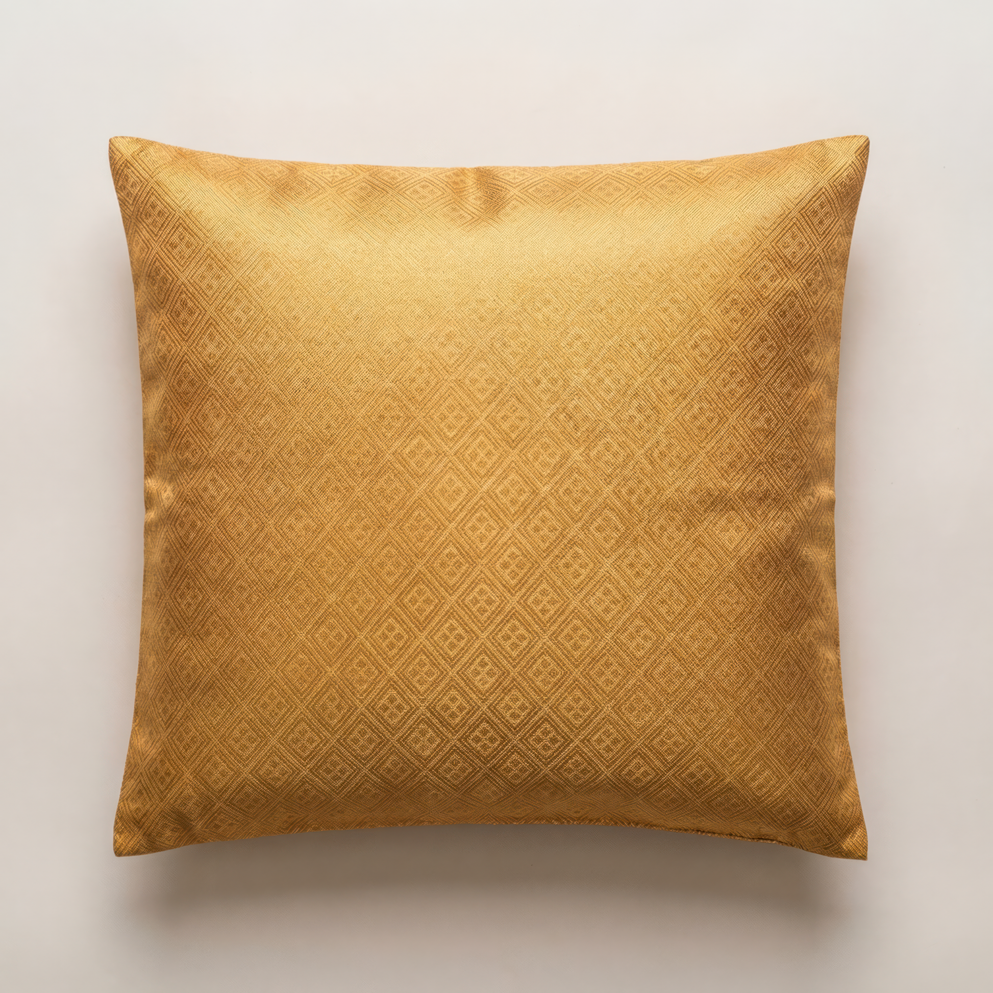 Japanese ceremonial silk lumbar pillow with hishi diamond lattice in pure gold — Renaras atelier