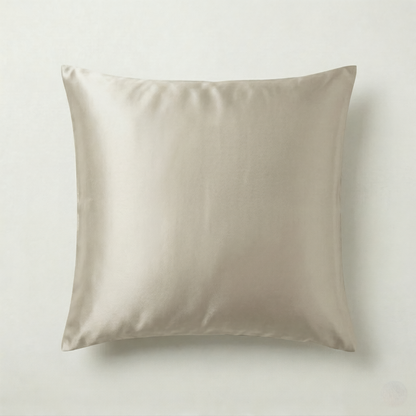 Japanese ceremonial silk lumbar pillow with matsukaze pine motif in pewter and gold — Renaras atelier