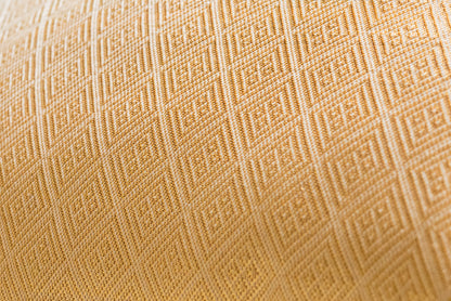 Japanese ceremonial silk lumbar pillow with yūsoku court pattern in coral and gold — Renaras atelier