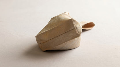 Japanese Ceremonial Silk Knot Bag – The Kasumi no Hi, Plant-Dyed Tonal Field in Camel and Olive