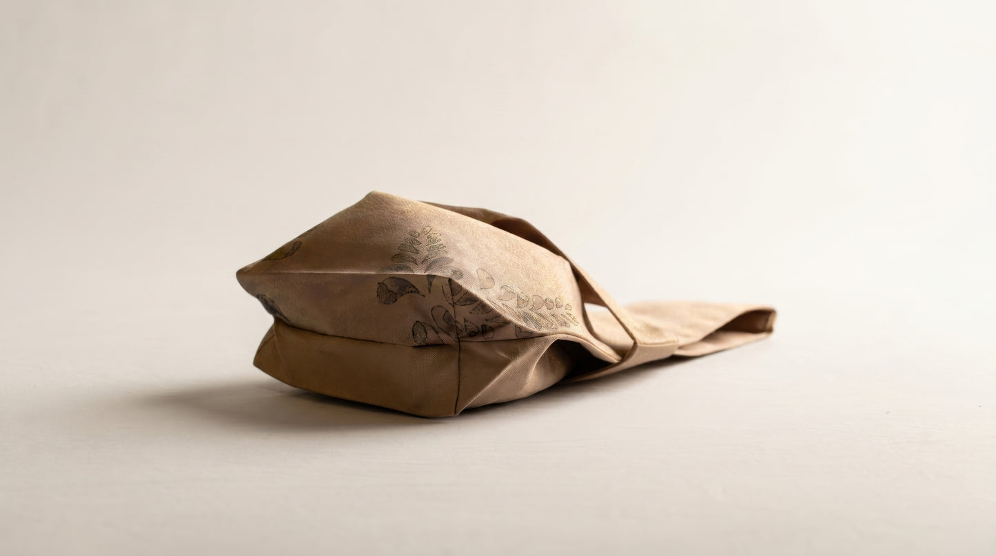 Japanese Ceremonial Silk Knot Bag – The Aki no Eda, Leaf Sprigs in Camel and Russet