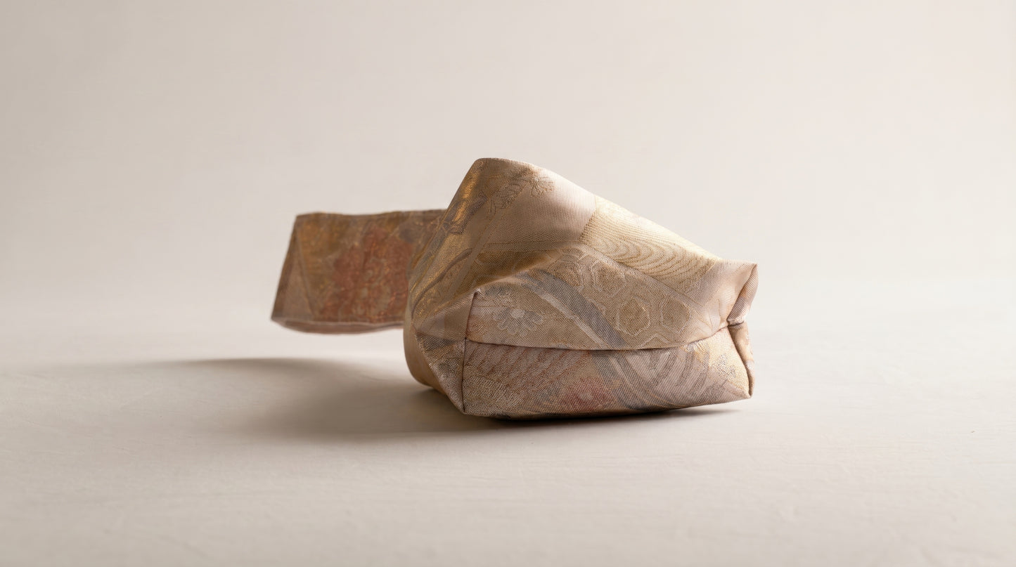 Japanese Ceremonial Silk Knot Bag – The Yume no Kasumi, Karakusa Damask in Blush and Copper