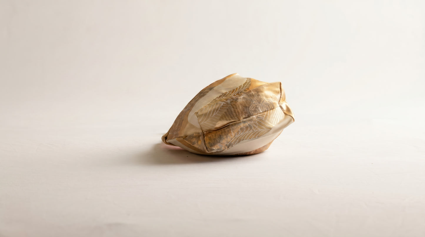 Japanese Ceremonial Silk Knot Bag – The Tsugihagi no Hikari, Patchwork Weaves in Champagne Gold
