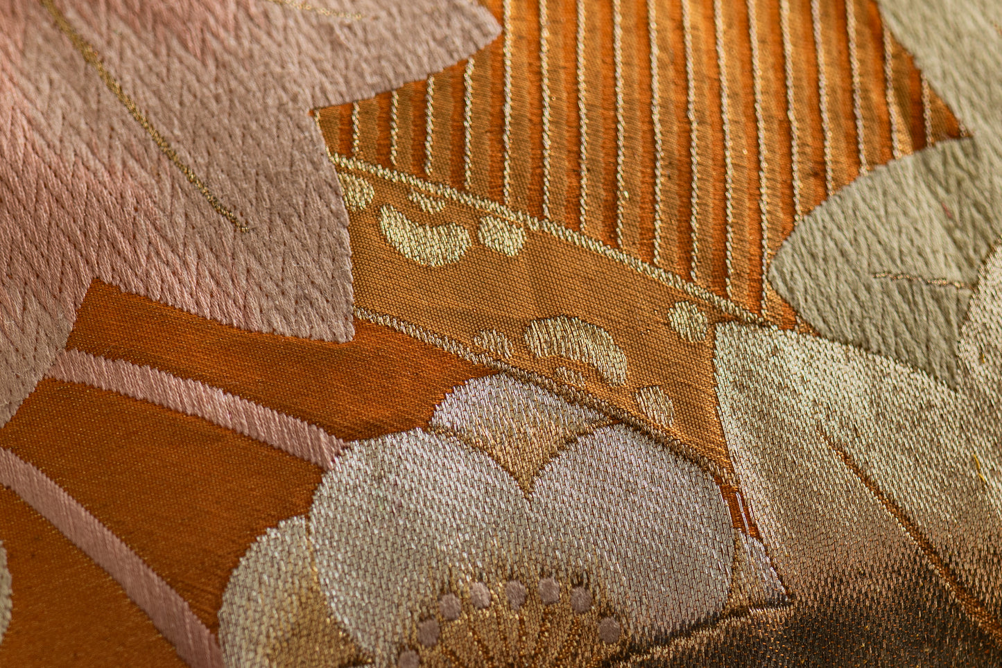 Japanese ceremonial silk lumbar pillow with momiji maple cascade in amber and persimmon — Renaras atelier