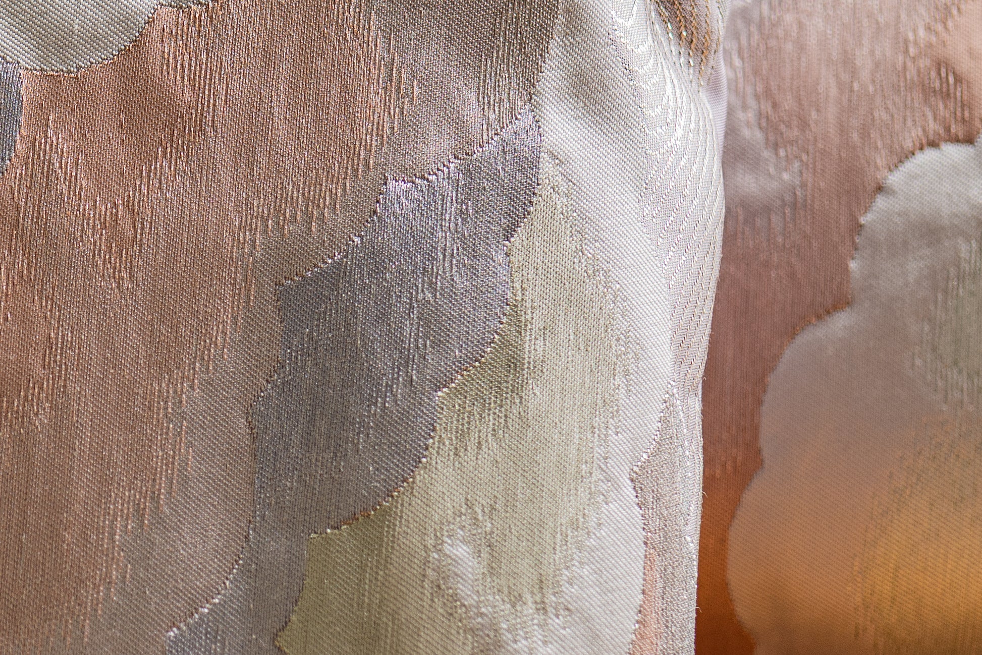 Japanese ceremonial silk lumbar pillow with kumo no niwa cloud garden motif in coral and gold — Renaras atelier