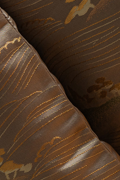 Japanese ceremonial silk lumbar pillow with matsukaze pine motif in pewter and gold — Renaras atelier