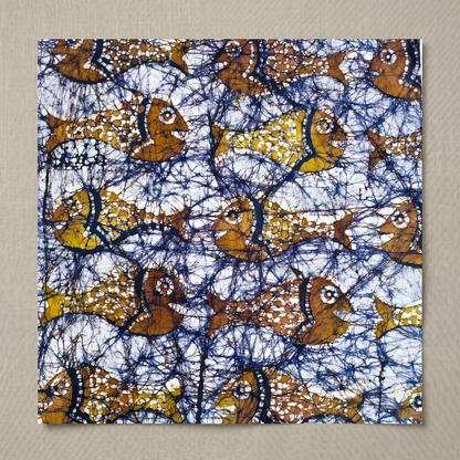 Cotton Furoshiki – The Shoal, Fish in Ochre and Indigo