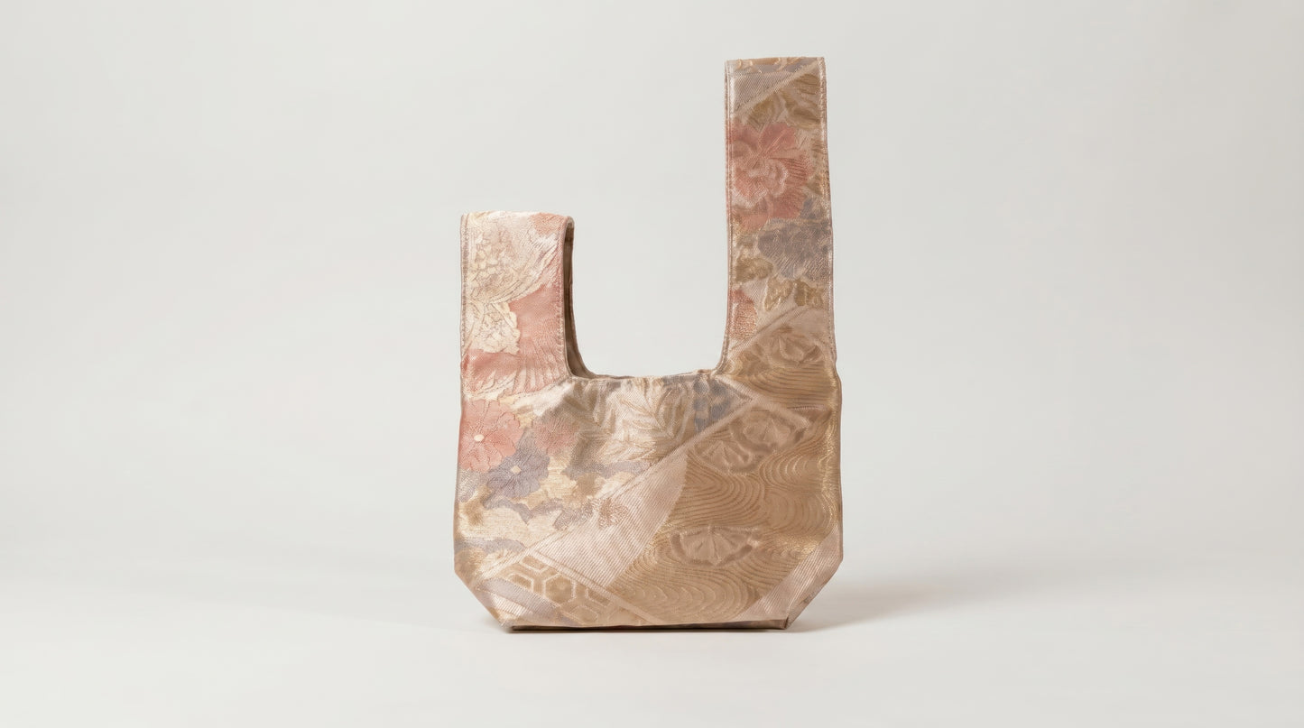 Japanese Ceremonial Silk Knot Bag – The Ōgi to Hana, Patchwork of Classical Motifs in Cream and Dusty Pastels