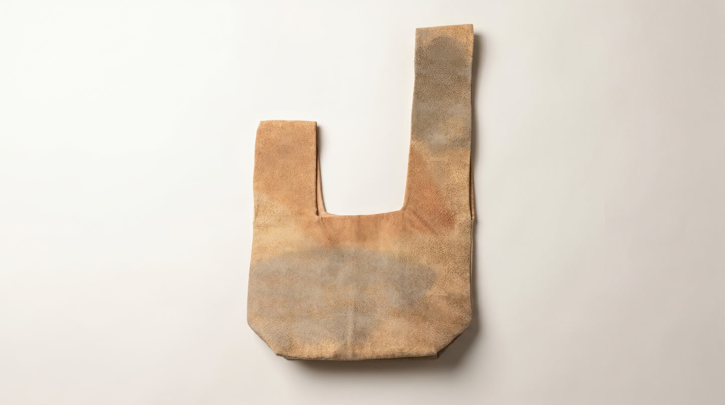 Japanese Ceremonial Silk Knot Bag – The Kasumi no Hi, Plant-Dyed Tonal Field in Camel and Olive