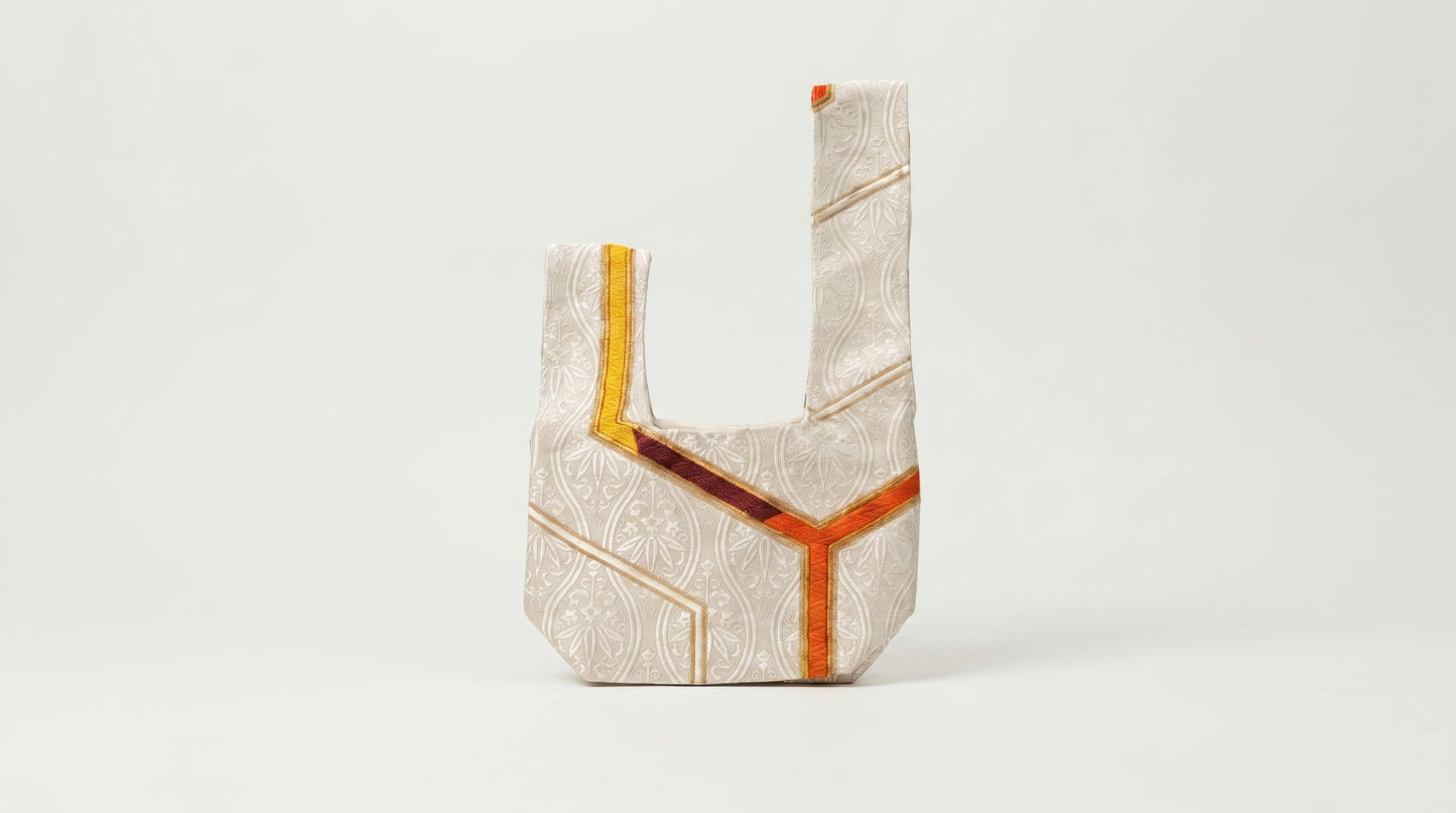 Japanese Ceremonial Silk Knot Bag – The Yamamichi, Chevron and Kikkō Damask in Ivory and Scarlet