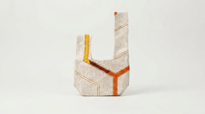 Japanese Ceremonial Silk Knot Bag – The Yamamichi, Chevron and Kikkō Damask in Ivory and Scarlet