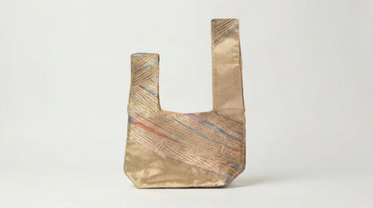 Japanese Ceremonial Silk Knot Bag – The Kogane no Obi, Striated Gold Bands in Champagne and Pastel