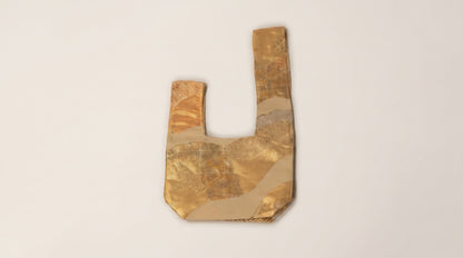 Japanese Ceremonial Silk Knot Bag – The Tsugihagi no Hikari, Patchwork Weaves in Champagne Gold